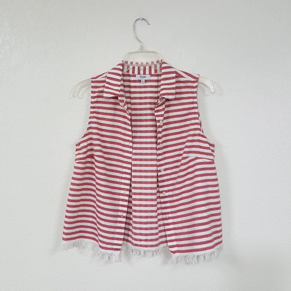 Kensie Sz M Red White Striped Picnic Style Cotton Button Tank Top